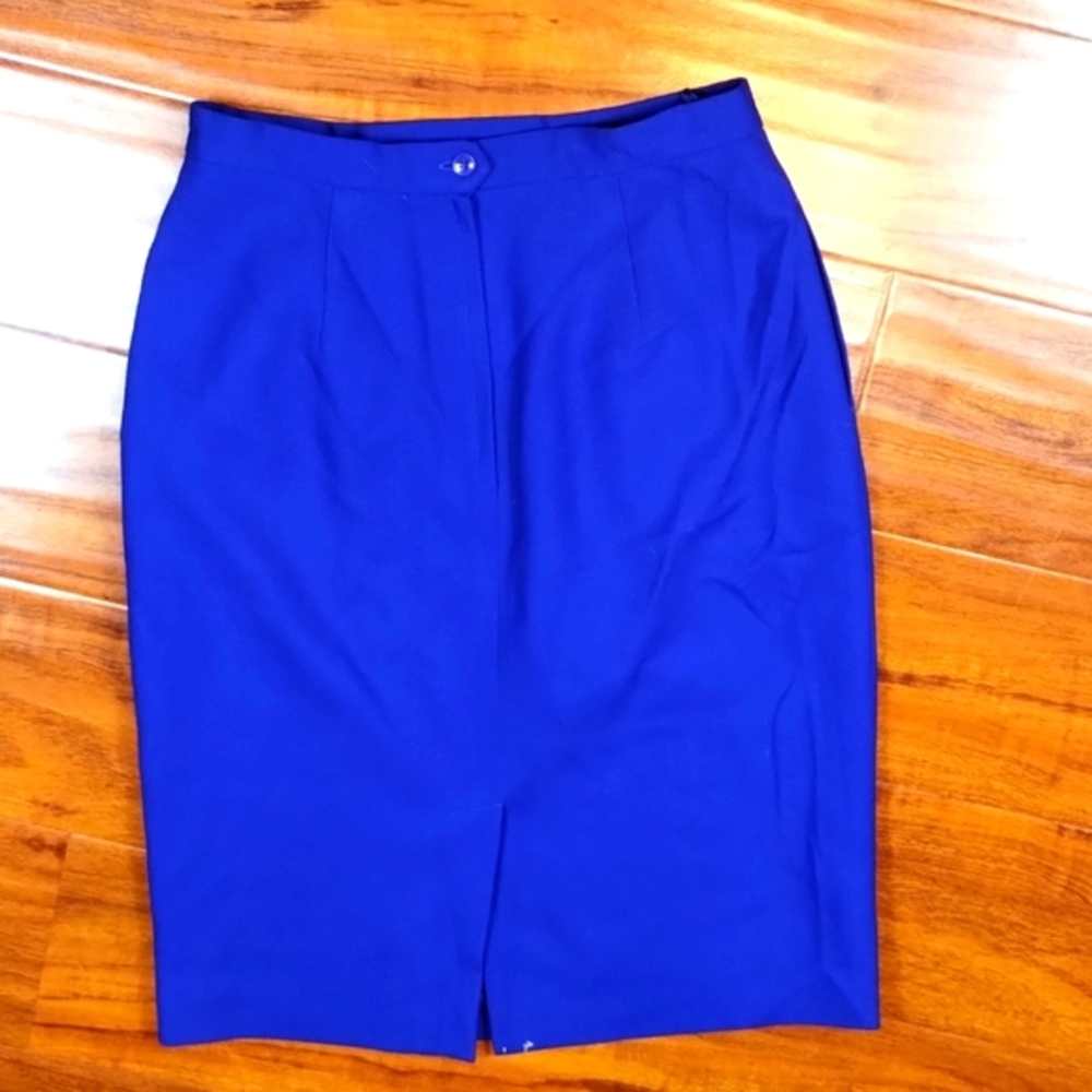 Vintage Pleated Blue Wool Skirt